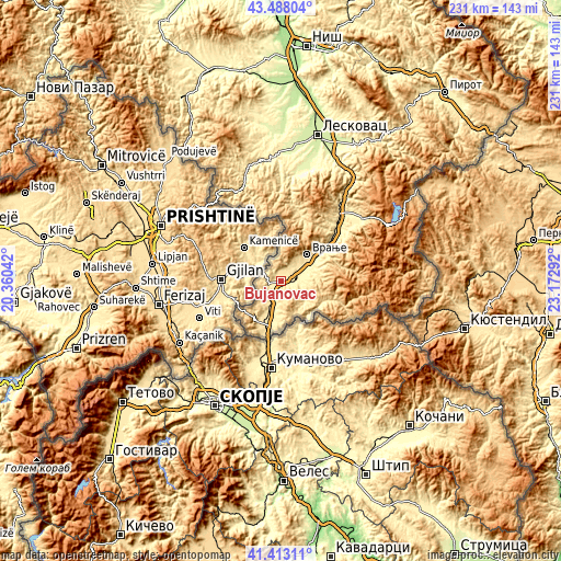 Topographic map of Bujanovac