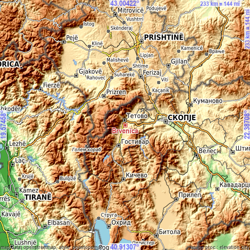 Topographic map of Brvenica