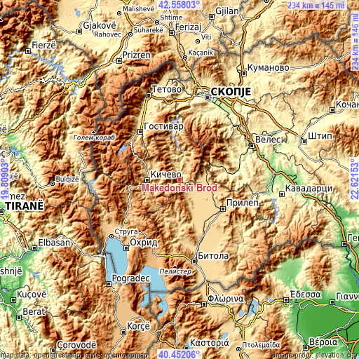 Topographic map of Makedonski Brod