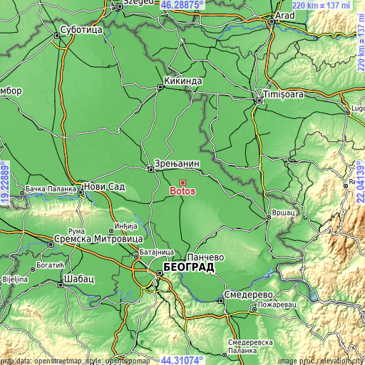 Topographic map of Botoš