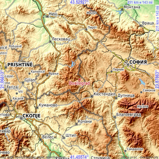 Topographic map of Bosilegrad