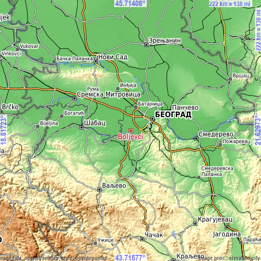 Topographic map of Boljevci