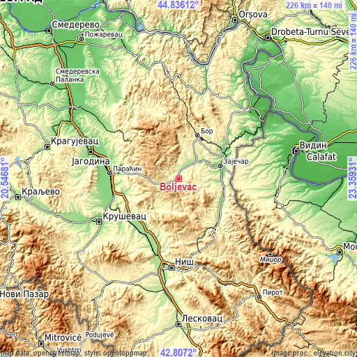 Topographic map of Boljevac