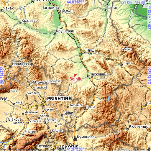 Topographic map of Bojnik