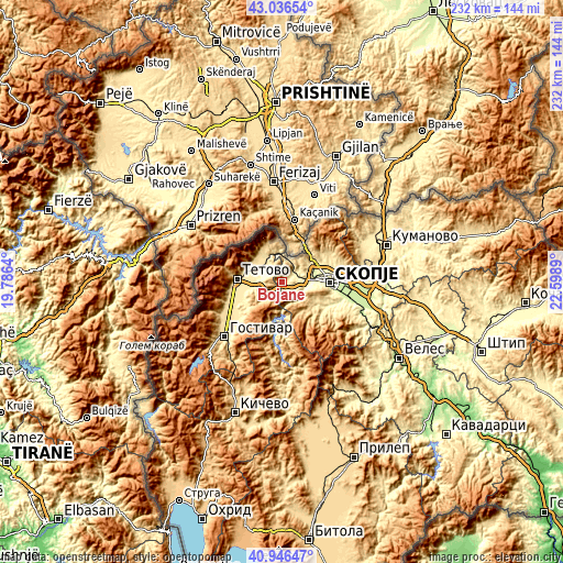 Topographic map of Bojane