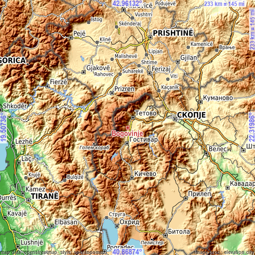Topographic map of Bogovinje