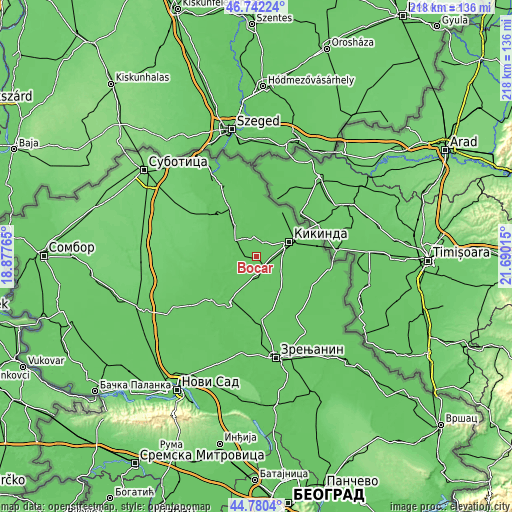 Topographic map of Bočar