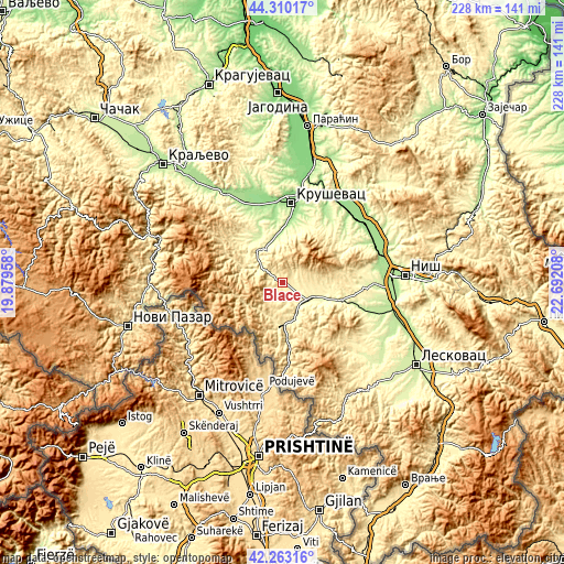 Topographic map of Blace