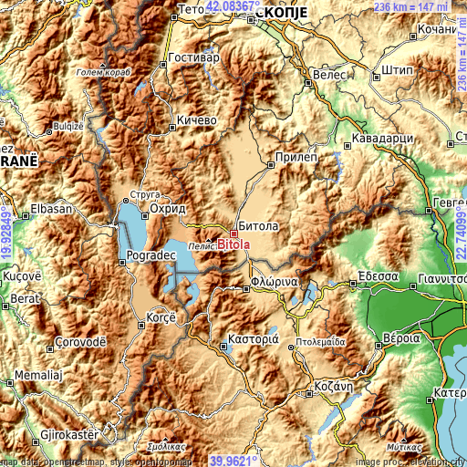 Topographic map of Bitola