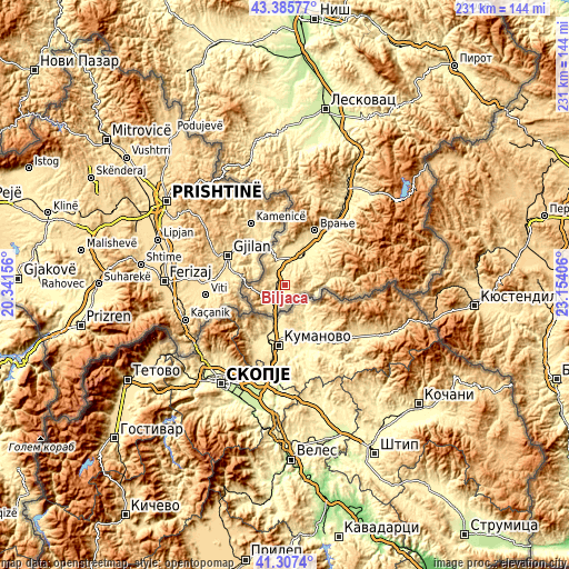 Topographic map of Biljača