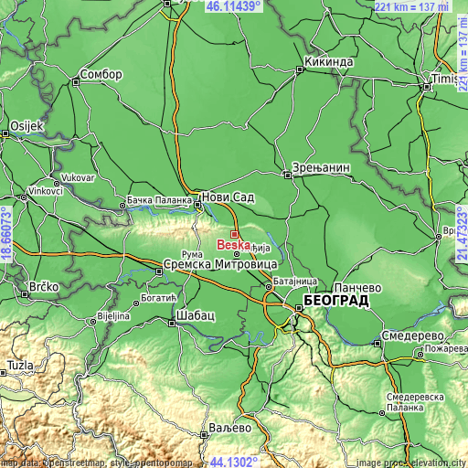 Topographic map of Beška