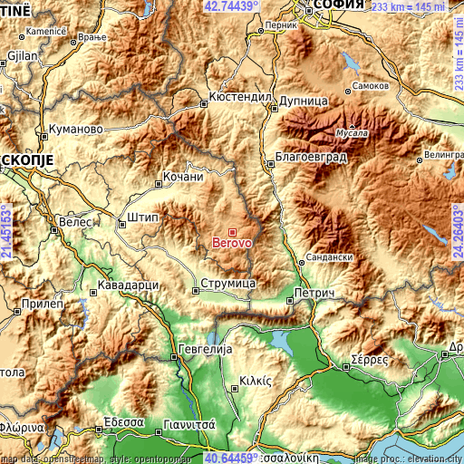 Topographic map of Berovo