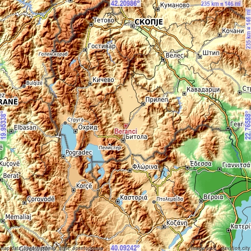 Topographic map of Beranci