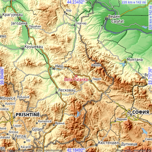 Topographic map of Bela Palanka