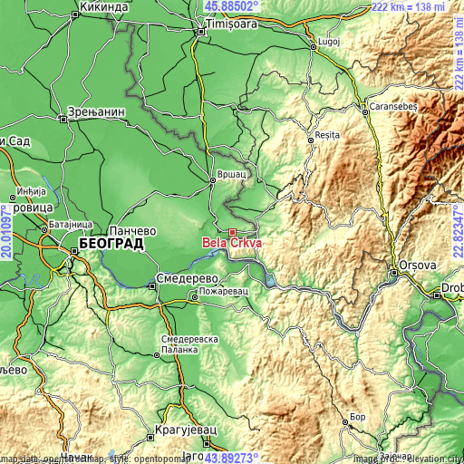 Topographic map of Bela Crkva
