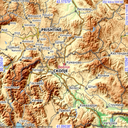Topographic map of Bedinje
