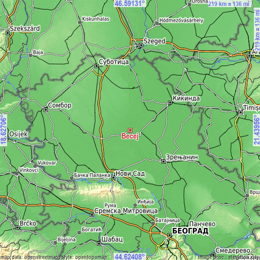 Topographic map of Bečej