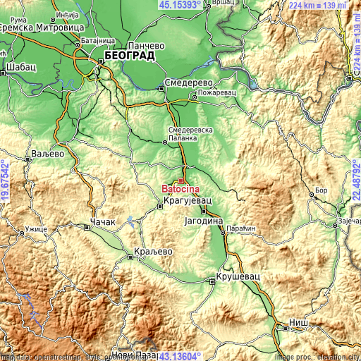 Topographic map of Batočina