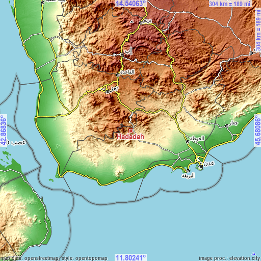 Topographic map of Ḩadādah
