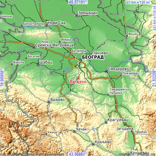 Topographic map of Barajevo