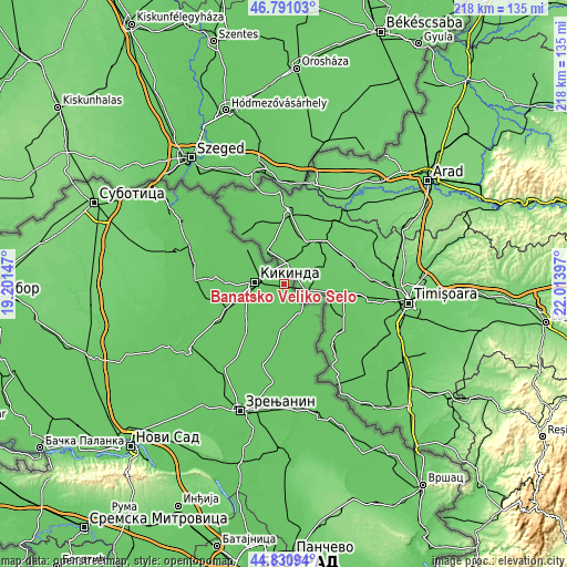 Topographic map of Banatsko Veliko Selo