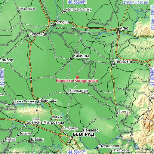 Topographic map of Banatsko Karađorđevo