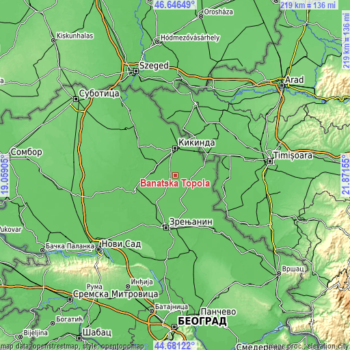 Topographic map of Banatska Topola