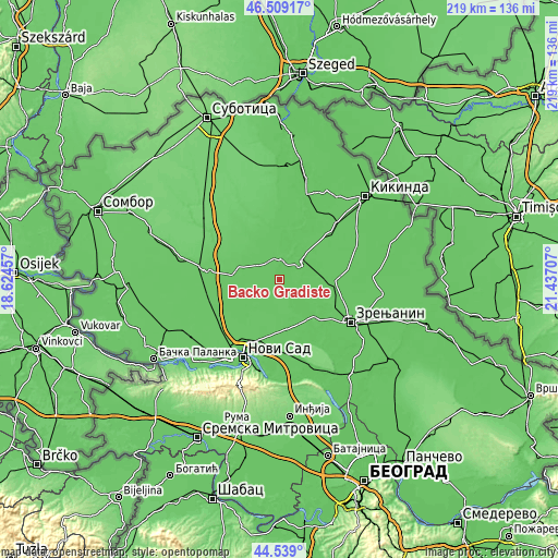 Topographic map of Bačko Gradište