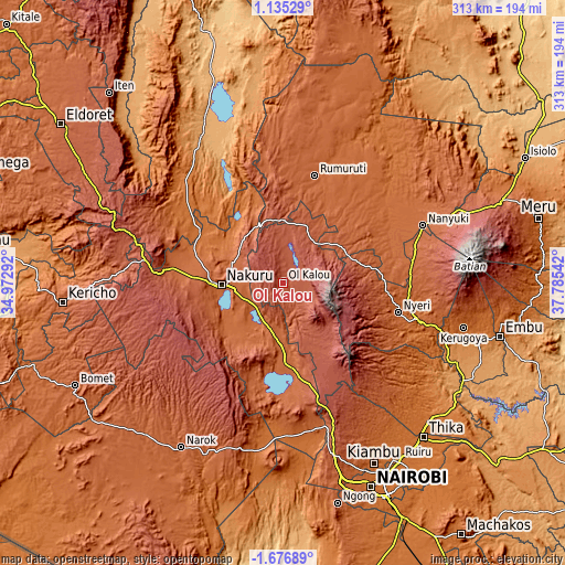 Topographic map of Ol Kalou