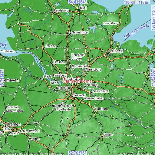 Topographic map of Farmsen-Berne