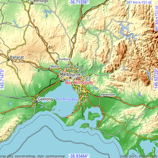 Topographic map of Box Hill South