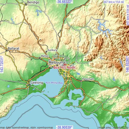 Topographic map of Box Hill North