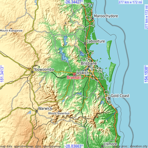 Topographic map of Brassall