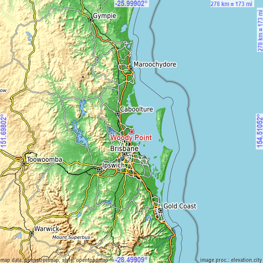 Topographic map of Woody Point