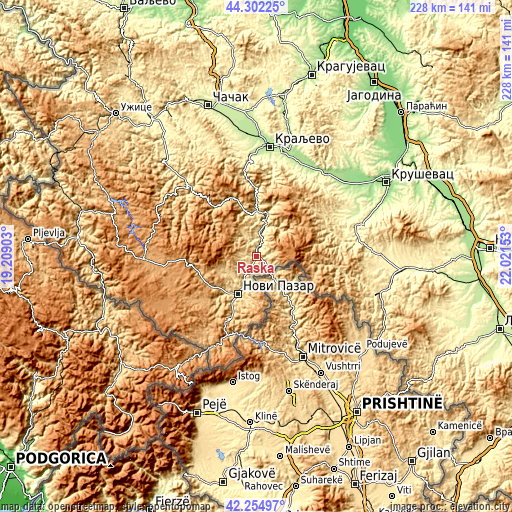 Topographic map of Raška
