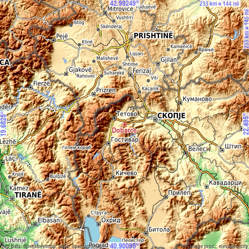 Topographic map of Dobarce