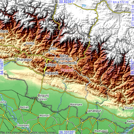 Topographic map of Panauti
