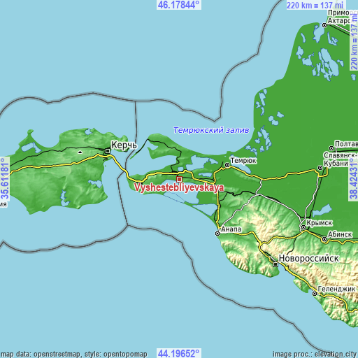 Topographic map of Vyshestebliyevskaya