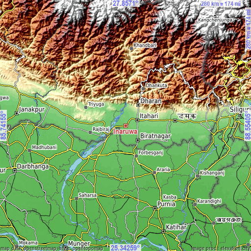 Topographic map of Inaruwa