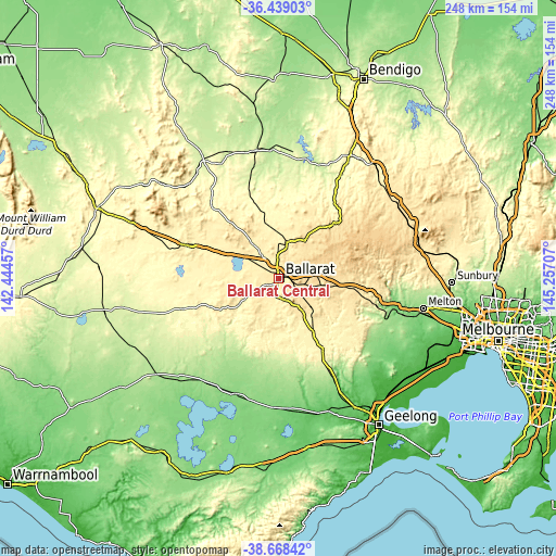 Topographic map of Ballarat Central