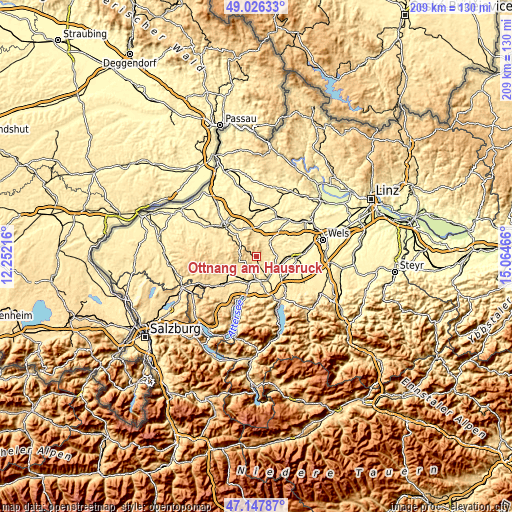 Topographic map of Ottnang am Hausruck