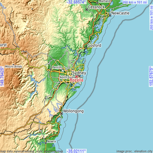 Topographic map of Rozelle