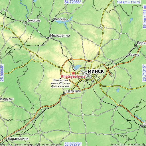 Topographic map of Khatsyezhyna