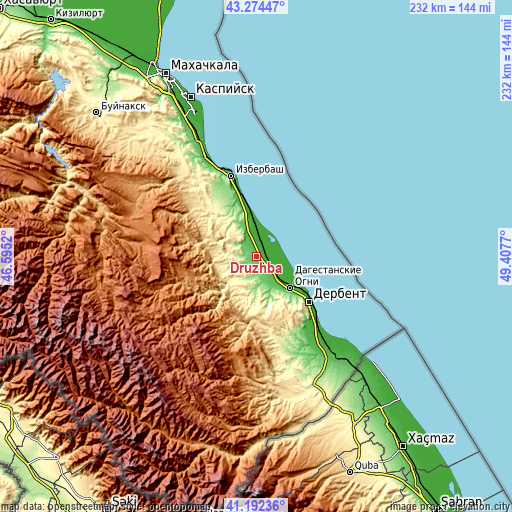 Topographic map of Druzhba