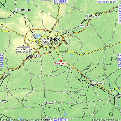 Topographic map of Svislach