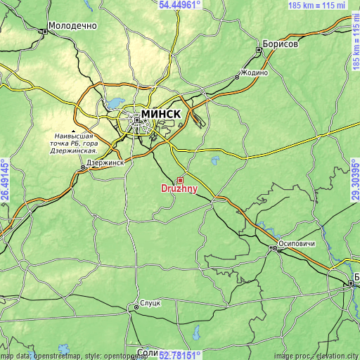 Topographic map of Druzhny