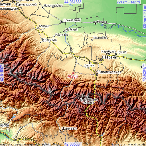 Topographic map of Alagir