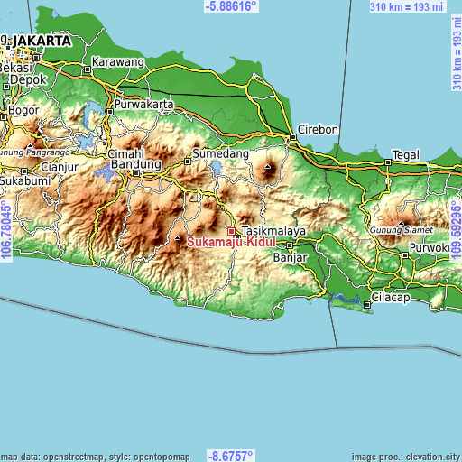 Topographic map of Sukamaju Kidul