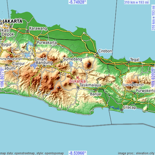 Topographic map of Sukaraja