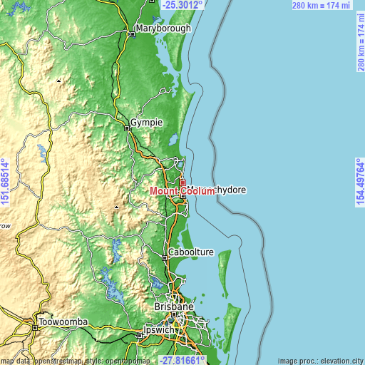 Topographic map of Mount Coolum